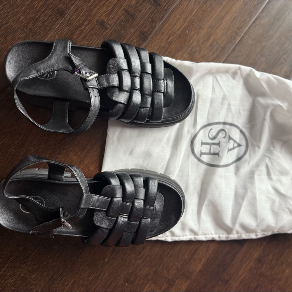 Ash Black Woven Strap Sandals